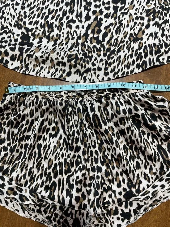 ASOS Leopard Print Satin Tank Shorts Pajama Set Leopard Cheetah Animal Print 6 - Picture 3 of 9